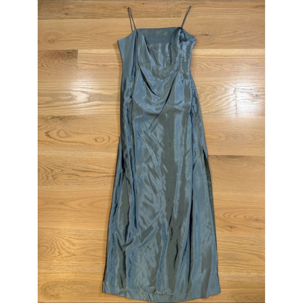 JS Collections Petite Iridescent Blue Satin Evening Gown Dress 10P
